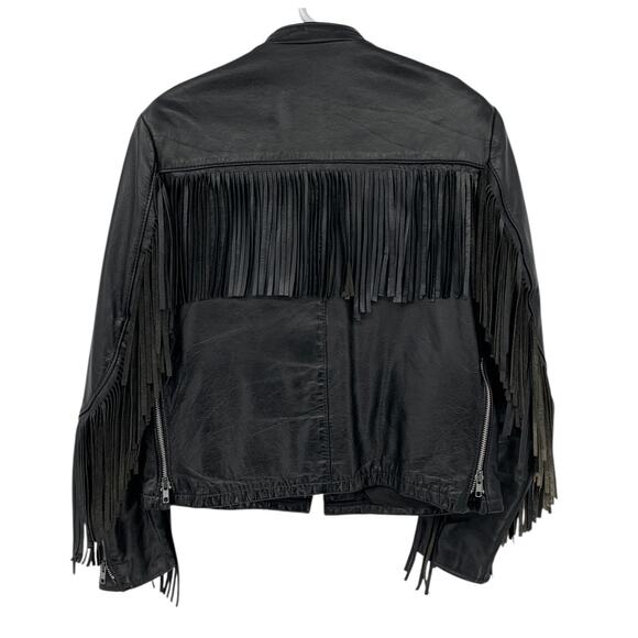 Vintage Black Leather Fringe Motorcycle Biker Jacket Women's Med - Picture 6 of 16